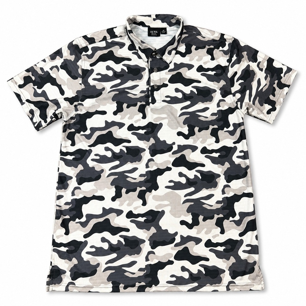 AKWA Classic Performance Polo Shirt Men's XL Gray Camo Golf USA Made EUC